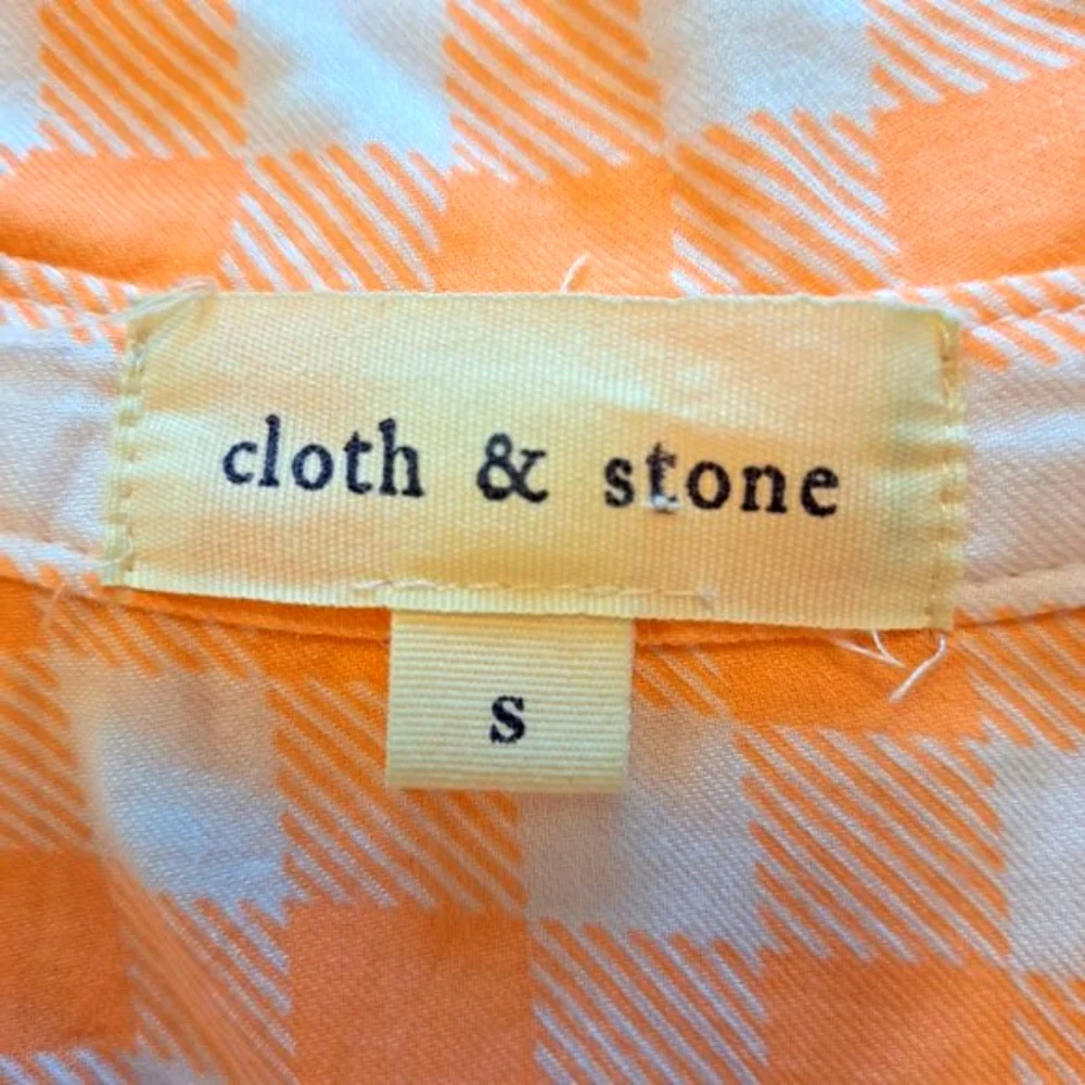 Anthropologie Cloth & Stone Orange White Plaid Lightweight Shirt Size Small